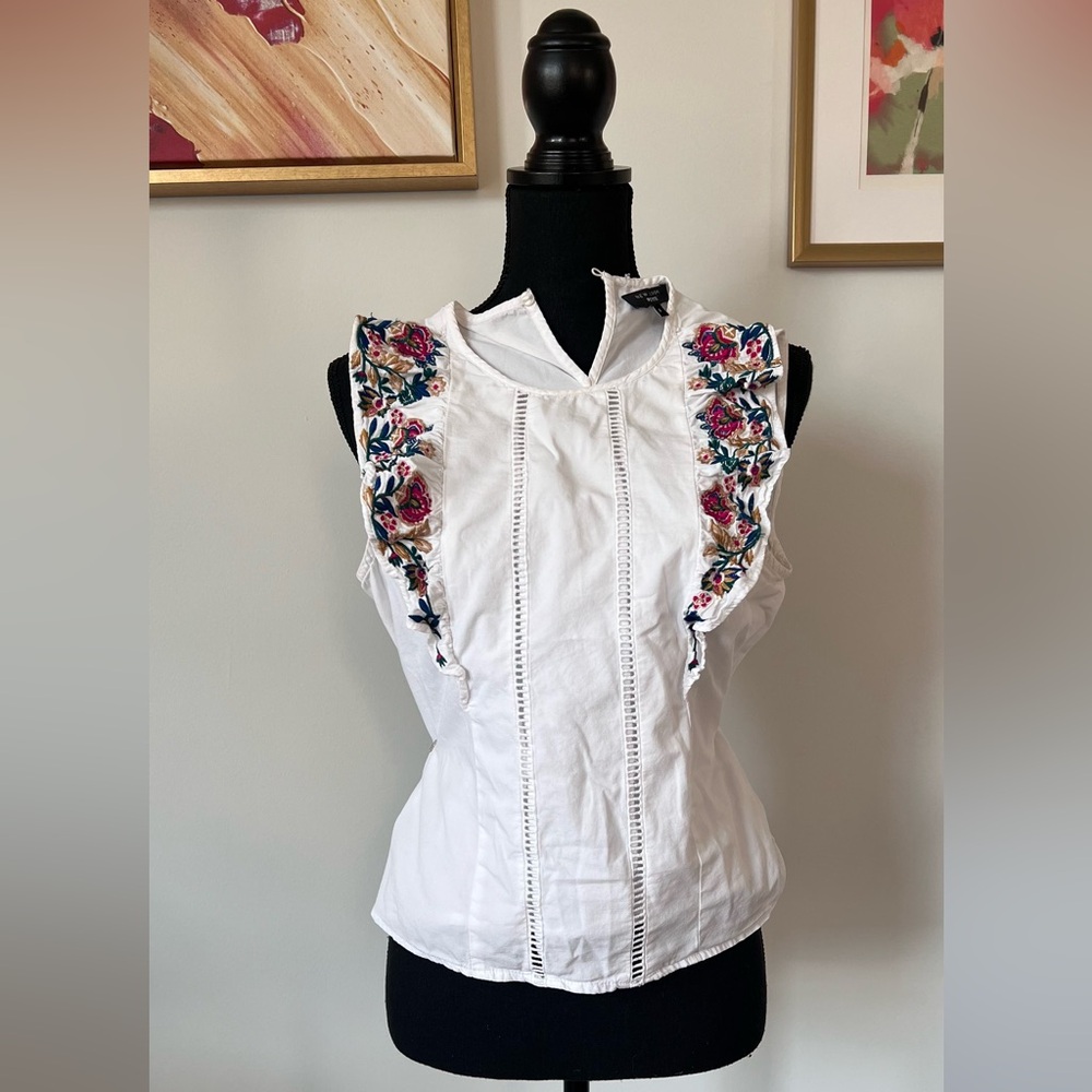 Embroidered White Sleeveless Top